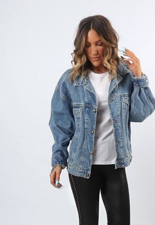 DENIM JACKET VINTAGE OVERSIZED FITTED UK 18 (H81Q)