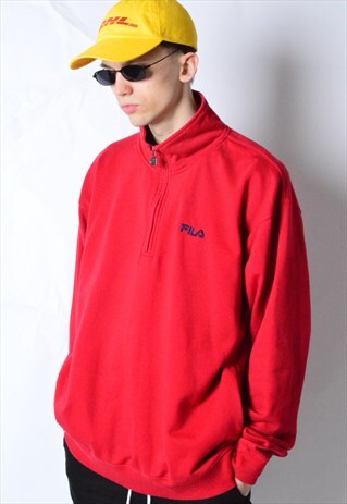 VINTAGE 90S RED FILA 1/3 ZIPPER SWEATSHIRT JUMPER