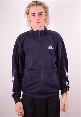 ADIDAS MENS VINTAGE TRACKSUIT TOP JACKET MEDIUM NAVY 90S
