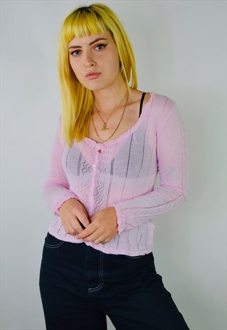 VINTAGE Y2K PASTEL PINK BOHO CARDIGAN TOP