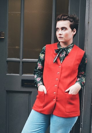 BOLD RED WOOL 1970S WAISTCOAT