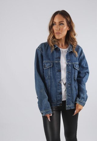 VINTAGE DENIM JACKET OVERSIZED FITTED UK 16 XL (C91B)
