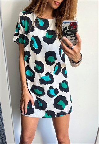 LEOPARD ANIMAL PRINT COLORFUL MINI SHIFT DRESS S