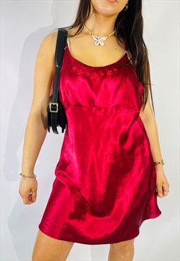 Vintage Size L Satin Mini Slip Dress in Red