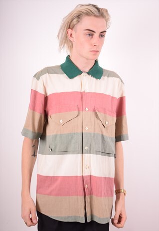 ICEBERG MENS VINTAGE SHIRT LARGE MULTI STRIPES 90S