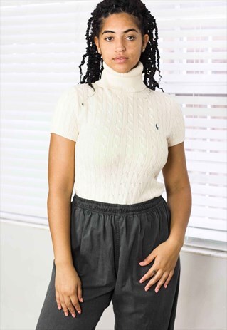 VINTAGE RALPH LAUREN ROLL NECK BLOUSE LOGO 90S L 11.6