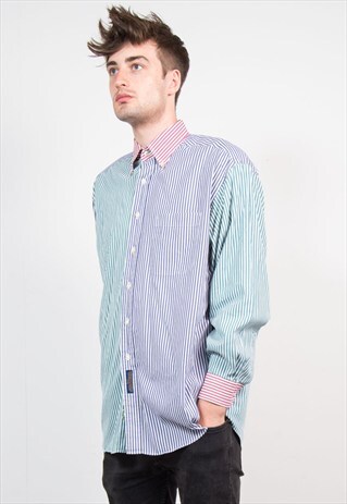 VINTAGE TOMMY HILFIGER MULTICOLOURED STRIPE PANEL SHIRT