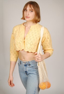 Vintage Crop Cardigan (M) yellow 60s jumper cute ditzy top