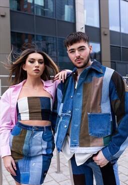 Just Harry Boob Tube In Reworked Denim &Corduroy