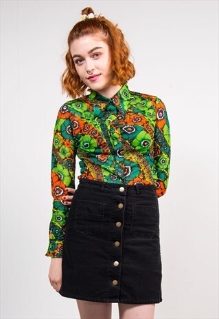 VINTAGE 70'S CRAZY PATTERN BRIGHT SHIRT BLOUSE