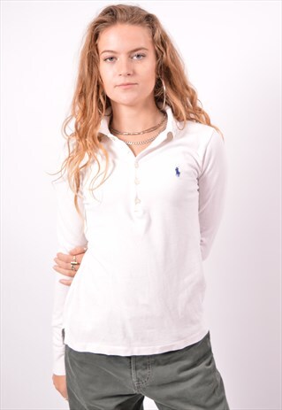 VINTAGE RALPH LAUREN POLO SHIRT LONG SLEEVE WHITE