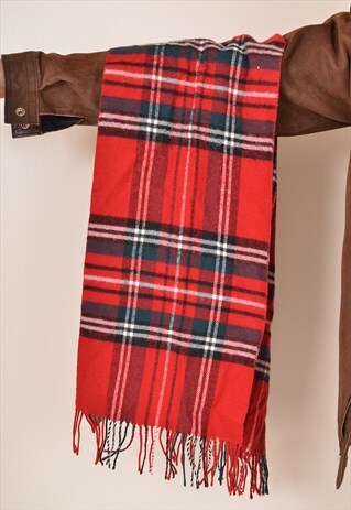 VINTAGE TARTAN CHECK WOOL AUTUMN SCARF