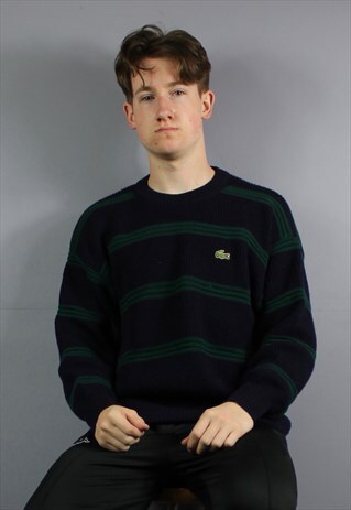 VINTAGE LACOSTE WOOL SWEATSHIRT IN NAVY WITH EMBROIDERED LOG
