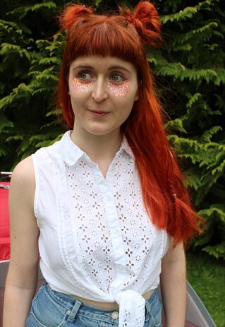 VINTAGE 90S WHITE BRODERIE FLORAL LACE FESTIVAL CROP TOP
