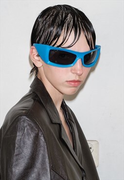 Y2K rave huge mask sunglasses in royal blue & black