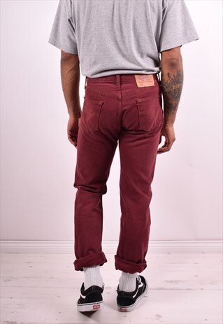 LEVI'S 501 MENS VINTAGE JEANS W30 L34 MAROON 90'S