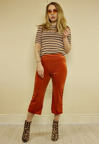 TIGERS EYE ORANGE VELVET CROPPED TROUSERS