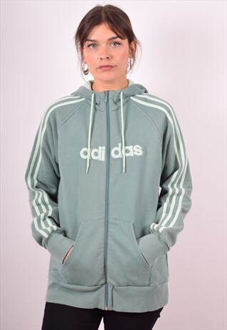 ADIDAS WOMENS VINTAGE HOODIE JACKET XL GREEN 90S