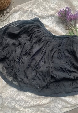 90s vintage embroidery black mini skirt