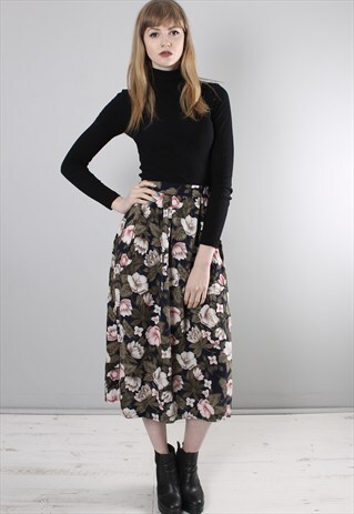 VINTAGE 80S FLORAL PATTERNED MIDI SKIRT