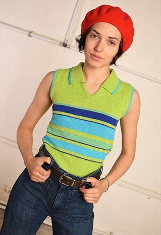 90'S GOES 70'S RETRO MOD KNIT PARIS CHIC GILET TOP