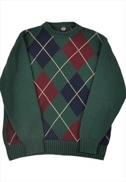 Vintage Dockers Knitted Jumper Retro Argyle Pattern Green M