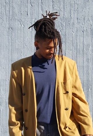 80S 90S MINIMALIST YELLOW LAPEL LESS DOUBLE BREASTED JACKET