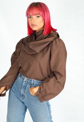VINTAGE UNBRANDED HIGH NECK BLOUSE IN BROWN