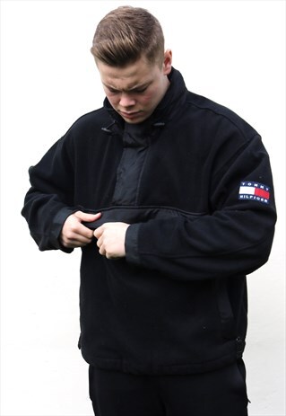 BLACK TOMMY HILFIGER FLEECE QUARTER ZIP JACKET