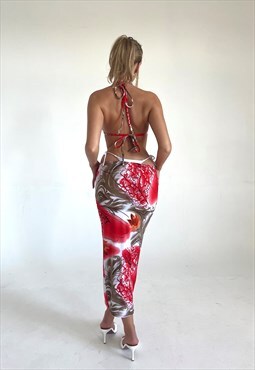 Blase Haus Low Rise Midi Skirt in Red Print - Co-ord