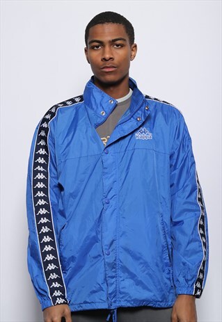 VINTAGE KAPPA TAPE LOGO WINDBREAKER JACKET BLUE