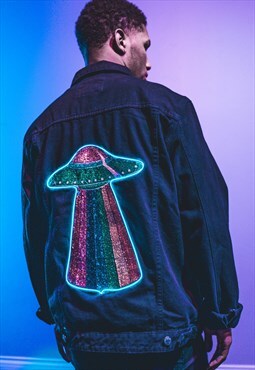Denim Jacket with Light Up Festival Sequin UFO 