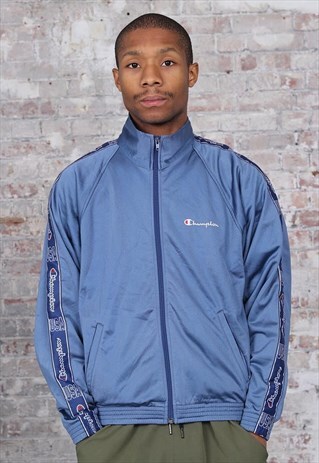 VINTAGE CHAMPION TAPE LOGO TRACK JACKET BLUE
