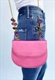 Saks Fifth Avenue Pink Satin Bag Beaded Jewell Chain 