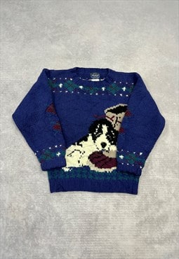 Vintage Woolrich Knitted Jumper Dog Patterned Chunky Sweater