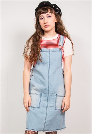 VINTAGE 90'S LIGHT BLUE DENIM PINAFORE DRESS