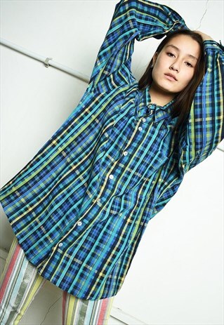 VINTAGE 90'S RETRO CHECKED OVERSIZED DADS SHIRT TOP