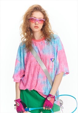 Ripped tie-dye t-shirt pink gradient top grunge raver tee