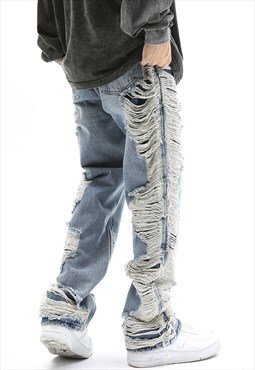 All over rip luxury jeans straight fit premium denim pants