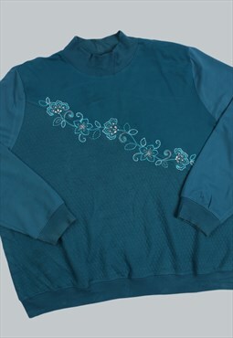 Vintage 90's Sweatshirt Blue Floral Jumper XXXLarge