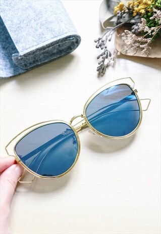 CAT EYE SUNGLASSES WITH CUT-OUT DETAIL - GOLD