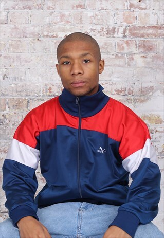 VINTAGE PUMA LOGO TRACK JACKET BLUE RED