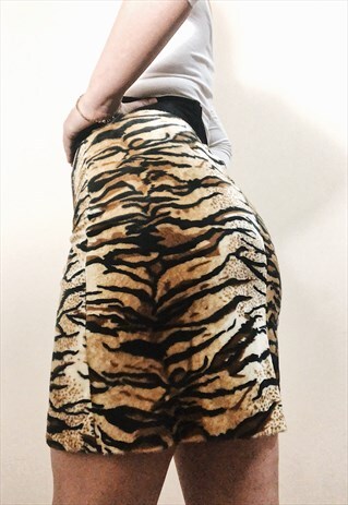 VINTAGE FLEECE TIGER ANIMAL PRINT PENCIL SKIRT