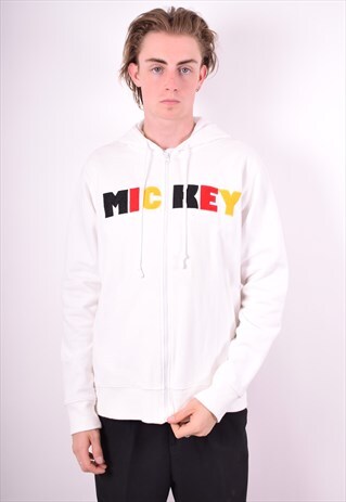 DISNEY MENS VINTAGE MICKEY HOODIE JACKET MEDIUM WHITE 90'S