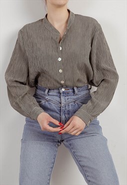 Vintage 90s Long Sleeve Button Up Band Collar Blouse M/L