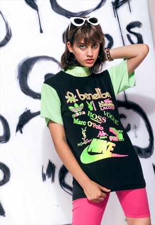 VINTAGE FAKER TEE 90S RAVE NEON FAKE LOGO REPLICA TOP