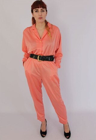 VINTAGE 80'S JUMPSUIT IN SHINY SALMON