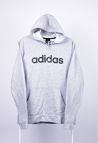 VINTAGE ADIDAS HOODIE SPELL OUT GREY MEDIUM