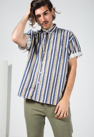 VINTAGE 80S CRAZY PRINT SHIRT / S4584