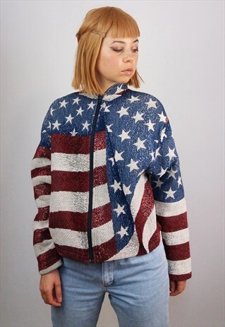MAXON TAPESTRI USA FLAG PATTERN SPRING BOMBER JACKET